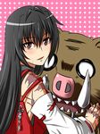  antenna_hair black_hair boar brown_eyes detached_sleeves long_hair m.u.g.e.n nontraditional_miko o_o original samuimu scar sendai_hakurei_no_miko touhou tusks 