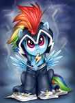  2013 blue_fur clothed clothing costume equine female friendship_is_magic fur hair high-roller2108 horse multi-colored_hair my_little_pony navel pegasus pony power_ponies_(mlp) purple_eyes rainbow_dash_(mlp) solo wings young 