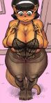  anthro big_breasts black_hair blush breasts cat cleavage clothed clothing feline female fur hair lingerie looking_down mammal mature_female mrs._katswell nickelodeon orange_fur slightly_chubby solo sweat sweatdrop t.u.f.f._puppy thick_thighs tight_clothing unknown_artist wide_hips 