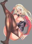  bad_id bad_pixiv_id blonde_hair blue_eyes breasts dodai_shouji grey_background highres large_breasts long_hair nipples original simple_background solo thighhighs 