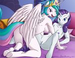  anthro anthrofied blue_eyes breasts brian_mcpherson crown duo equine female friendship_is_magic fur hair horn horse inside lesbian looking_at_viewer mammal multi-colored_hair my_little_pony nipples open_mouth pony princess_celestia_(mlp) purple_hair pussy rarity_(mlp) smile spread_legs spreading unicorn white_fur winged_unicorn wings 