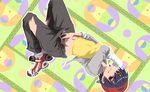  bad_id bad_pixiv_id bakemonogatari bandages baseball_cap black_hair blue_hair brown_eyes denim hat jeans kanbaru_suruga masturbation midriff monogatari_(series) pants shirt shoes short_hair smile sneakers solo tomboy torn_clothes torn_jeans torn_pants yellow_shirt 