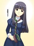  asagami_fujino bangs black_hair blunt_bangs brown_eyes dress hime_cut kara_no_kyoukai long_hair school_uniform solo takenashi_eri 