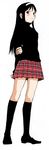  arms_behind_back black_hair black_legwear blush full_body hairband holding_arm kneehighs long_hair miniskirt plaid plaid_skirt pleated_skirt skirt solo takenashi_eri toono_akiha tsukihime turtleneck white_hairband 