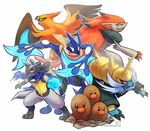  amphibian attack avian bird canine dugtrio feral fox frog greninja group haychel jackal looking_back lucario mammal nintendo pok&#233;mon pok&eacute;mon pose samurott smile standing talonflame tongue video_games zoroark 