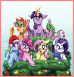  antler antlers applejack_(mlp) blonde_hair blue_eyes blush candy_cane cat_eyes christmas christmas_tree dragon equine eyeshadow female fluttershy_(mlp) freckles friendship_is_magic green_eyes group hair hat holidays horn horse inuhoshi-to-darkpen makeup mammal mistletoe multi-colored_hair my_little_pony pegasus pinkie_pie_(mlp) pony purple_eyes purple_hair rainbow_dash_(mlp) rainbow_hair rarity_(mlp) red_nose santa_hat slit_pupils snow snowing spike_(mlp) star tree treee twilight_sparkle_(mlp) unicorn winged_unicorn wings 