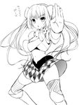  checkered checkered_skirt chestnut_mouth greyscale kurimomo lineart miss_monochrome miss_monochrome_(character) monochrome navel open_mouth pose sketch skirt solo thighhighs translation_request twintails 