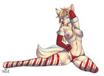  breasts camel_toe canine christmas clothed clothing elbow_gloves eyeshadow female fur_trim gloves holidays makeup mammal maxxmissions nipples panties pinup pose skimpy solo striped_socks thigh_socks topless underwear wolf 