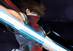  battle blue_eyes brown_hair hpa_(foolish_factory) ninja plasma_sword realistic scarf science_fiction spiked_hair strider_(video_game) strider_hiryuu 