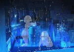  2girls blue building city original senni short_hair skirt water 