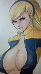  1girl blonde_hair breasts cleavage ears king_of_fighters king_of_fighters_maximum_impact large_breasts lien_neville lips maximum_impact midriff miura_hajime no_bra smile snk solo 