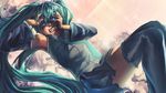  aqua_hair blue_eyes hatsune_miku long_hair senni skirt thighhighs tie twintails vocaloid 