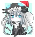  :3 bag blue_eyes bodysuit cape chibi gloves hat iriomote_umineko kantai_collection looking_at_viewer monster pantyhose santa_hat shinkaisei-kan silver_hair solo turret wo-class_aircraft_carrier 