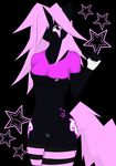  breasts cutie_mark equine exposed_bottom female fingerless_gloves gloves hair half-shirt horn long_hair looking_at_viewer mammal my_little_pony original_character pink_eyes pink_hair skattalapu solo stars unicorn 