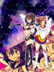  2girls a_sa_(usako773) bishoujo_senshi_sailor_moon bob_cut breasts brown_hair kill_la_kill mankanshoku_mako matoi_ryuuko midriff multicolored_hair multiple_girls parody senketsu smile two-tone_hair wings 