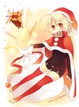  ahoge blazblue blonde_hair bodysuit cape christmas hat lambda-11 red_eyes santa_costume santa_hat yuya_(oshidori) 
