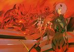  absurdres ayanami_rei chin_rest eva_00 eva_02_prime_beta eva_08 eyepatch glasses headband highres long_hair makinami_mari_illustrious multiple_girls neon_genesis_evangelion official_art plugsuit ponytail rebuild_of_evangelion red_eyes shikinami_asuka_langley short_hair souryuu_asuka_langley 