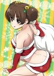  ass bridal_gauntlets brown_eyes brown_hair butt_crack c_(neta) k-on! midriff sack santa_costume short_hair solo strap_slip suzuki_jun twintails 