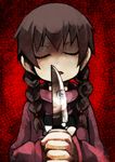  :o ayame_(0419) blush braid closed_eyes dagger hair_over_shoulder holding holding_weapon knife madotsuki open_mouth pink_shirt poniko pov reflection scared shaded_face shirt solo_focus twin_braids twintails weapon yume_nikki 