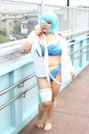  1girl ayanami_rei ayanami_rei_(cosplay) blue_hair breasts cosplay fat female huge_breasts luu_(cosplayer) neon_genesis_evangelion obese photo solo 