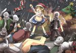  ak-47 assault_rifle blonde_hair fine_art_parody gaoo_(frpjx283) gun handgun hat highres knife kukri liberty_leading_the_people mizuhashi_parsee parody pistol pointy_ears rifle santa_hat scarf sin_sack skirt topless touhou weapon 