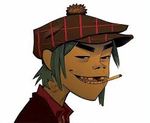  blue_hair cigarette gorillaz hair hat hickie looking_at_viewer male smile solo white_backround 