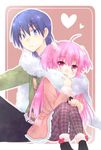  1girl angel_beats! blue_eyes blue_hair highres hinata_(angel_beats!) kousetsu long_hair pantyhose pink_hair plaid plaid_legwear scarf shared_scarf short_hair two_side_up yui_(angel_beats!) 