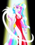  anthro anthrofied blueondrive blumagpie breasts cleavage clothed clothing cutie_mark dress elbow_gloves equine eyeshadow female friendship_is_magic gloves glowing hair hi_res horn horse light looking_at_viewer magic makeup mammal microphone multi-colored_hair my_little_pony piercing pony princess_celestia_(mlp) purple_eyes standing winged_unicorn wings 