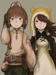  1girl agnes_oblige black_hair bottle bravely_default:_flying_fairy bravely_default_(series) brown_eyes brown_hair gloves hat long_hair maekakekamen tiz_oria 