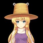  alternate_hair_length alternate_hairstyle athrun1120 bad_id bad_pixiv_id black_background blue_eyes hair_tubes hat long_hair moriya_suwako older simple_background smile solo touhou upper_body 