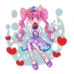  1girl alternate_costume candy dress female heart kuta_(maka) long_hair one_piece patterned_legwear perona pink_eyes pink_hair sitting solo twintails 
