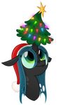  absurd_res alpha_channel cat_eyes changeling christmas christmas_tree female friendship_is_magic green_eyes green_hair hair hat hi_res holes holidays light long_hair my_little_pony plain_background queen_chrysalis_(mlp) santa_hat slit_pupils solo transparent_background tree zutheskunk 