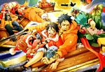  6+boys antlers bear beard bepo black_hair brown_eyes christmas earrings erina_(canaliheath) everyone facial_hair franky gift gift_bag hat jean_bart_(one_piece) jewelry long_hair monkey_d_luffy multiple_boys nami_(one_piece) one_eye_closed one_piece orange_hair penguin_(one_piece) polar_bear reindeer reindeer_antlers roronoa_zoro scar shachi_(one_piece) shoes short_hair shorts silhouette sleigh smile spiked_hair tattoo tony_tony_chopper trafalgar_law usopp 