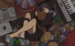  animal_ears barefoot bike_shorts black_hair blue_eyes hagihara_asami original tail teddy_bear 