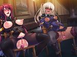  2girls anal anal_object_insertion bdsm beatrice_kushan blush bondage bound breastless_clothes breasts censored chair clitoris_piercing clitoris_ring collar cum dark_skin dildo female game_cg garter_belt inflation kagami kagami_hirotaka kangoku_senkan kangoku_senkan_3 kila_kushan lace lace-trimmed_thighhighs large_breasts lilith-soft long_hair multiple_girls nipples object_insertion open_mouth piercing pussy pussy_juice red_hair rope saliva skirt skirt_lift spread_legs sweat thighhighs torn_thighhighs twintails vaginal wet 
