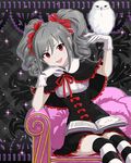 :d artist_request bird book bow dress drill_hair gloves grey_hair hair_bow idolmaster idolmaster_cinderella_girls kanzaki_ranko official_art open_mouth owl pink_eyes ribbon sitting smile snowy_owl solo thighhighs twintails white_gloves 