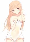  :o blazblue blonde_hair blush daiaru flat_chest hair_down long_hair naked_towel rachel_alucard red_eyes sketch solo towel 