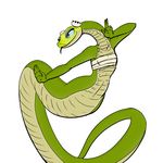  anthro bandage blue_eyes blue_sclera bottomless female flat_chested forked_tongue kung_fu_panda master_viper naga plain_background reptile scalie snake solo tongue tongue_out unknown_artist white_background wide_hips 