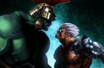  2boys angry asura asura&#039;s_wrath asura's_wrath asura_(asura&#039;s_wrath) asura_(asura's_wrath) capcom crossover cyber_connect_2 epic faceoff height_difference hulk marvel multiple_boys 