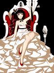  1girl black_hair bleach chair dress formal gloves gun hat high_heels highres marmalade_(elfless_vanilla) necktie red_shoes red_upholstery shoes sitting sui-feng suit weapon white_dress 