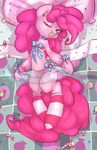  atryl bed bedroom candy candy_cane clothing equine female food friendship_is_magic fur hair horse looking_at_viewer lying mammal my_little_pony navel on_back one_eye_closed panties pillow pink_fur pink_hair pinkie_pie_(mlp) pony ribbons socks solo striped_socks underwear 