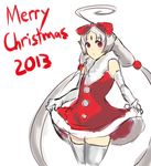  2013 ahoge bad_id bad_tumblr_id blush bow curtsey elbow_gloves flat_chest forehead_jewel gloves hair_bow huge_ahoge long_hair merry_christmas red_eyes red_seiryu red_skirt silver_hair skirt solo thighhighs twintails under_night_in-birth vatista very_long_hair white_gloves white_legwear 