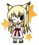  animal_ears bad_id bad_pixiv_id black_eyes blonde_hair chibi fox_ears japanese_clothes long_hair miko miu_(pixiv16308) one_eye_closed solo tenko_kuugen very_long_hair wagaya_no_oinari-sama 