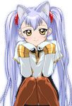  animal_ears bangs blue_hair blush cat_ears gloves hoshino_ruri kidou_senkan_nadesico kidou_senkan_nadesico_-_prince_of_darkness long_hair panties panties_under_pantyhose pantyhose pantyshot pantyshot_(squatting) smile solo squatting twintails ueyama_michirou underwear yellow_eyes 