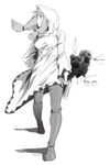  aurastack boots final_fantasy final_fantasy_tactics greyscale hood monochrome robe solo staff thigh_boots thighhighs twintails walking white_mage white_mage_(fft) wind 