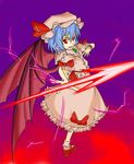  bat_wings blue_hair hat red_eyes remilia_scarlet ribbon short_hair solo touhou wabi_(wbsk) wings 