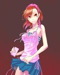  bad_id bad_pixiv_id bandana camisole handheld_game_console megami_ibunroku_devil_survivor miniskirt nintendo_ds orange_eyes orange_hair ribbon short_hair skirt sodeya_itsuki solo strapless striped tanigawa_yuzu tubetop 