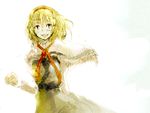  alice_margatroid blonde_hair blue_dress capelet dress looking_at_viewer looking_back simple_background solo touhou white_background yae_(mono110) yellow_eyes 