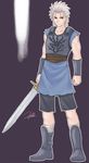  armor highres male_focus original red_eyes signature sketch solo sword weapon white_hair yukihiro 