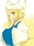  bad_id bad_pixiv_id blonde_hair fox_tail hands_in_opposite_sleeves hat kusano_houki long_sleeves multiple_tails pillow_hat short_hair solo tail touhou white_background wide_sleeves yakumo_ran yellow_eyes 